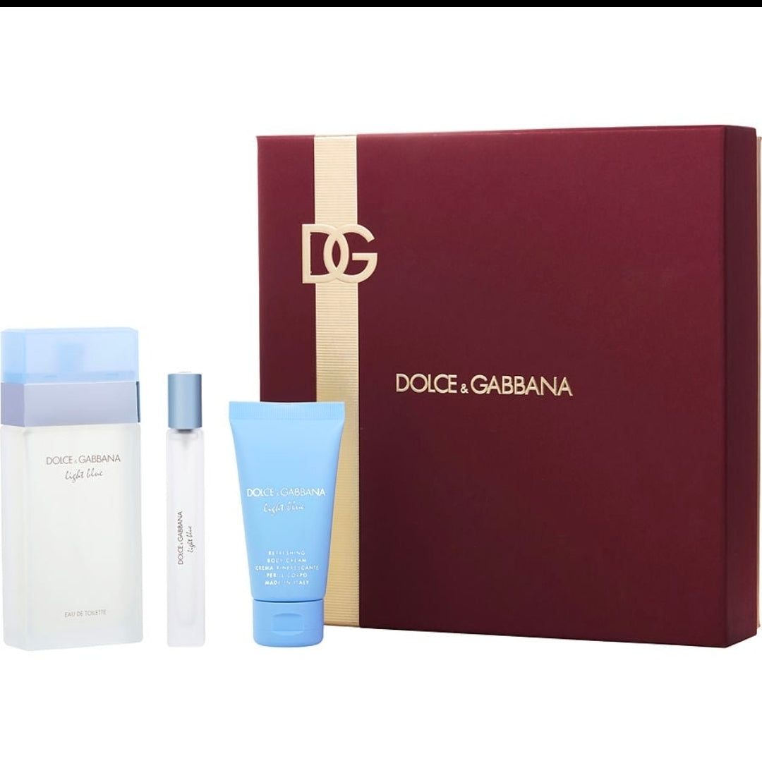 D&G Light Blue Gift Set – Eau de Toilette 3.3 oz + Body Cream + Travel Spray